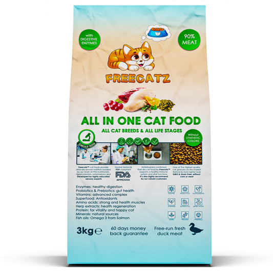 Freecatz Complete dry cat food for Sensitive stomach with Digestive enzymes Duck 3kg bag